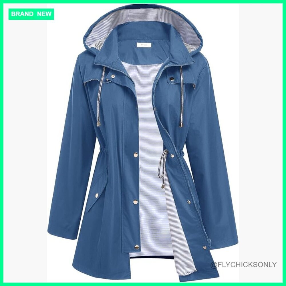 Lightweight Waterproof Raincoat Hooded Windbreaker Trench Coat 100% Polyester